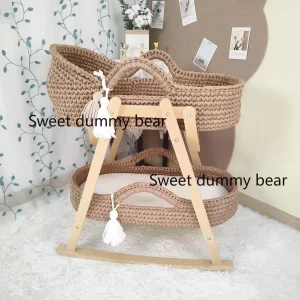 Portable Moses Basket with Wooden Stand and Soft Mattress