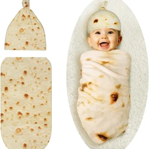 Swaddle Blanket Set with Hat, Funny Burrito Design